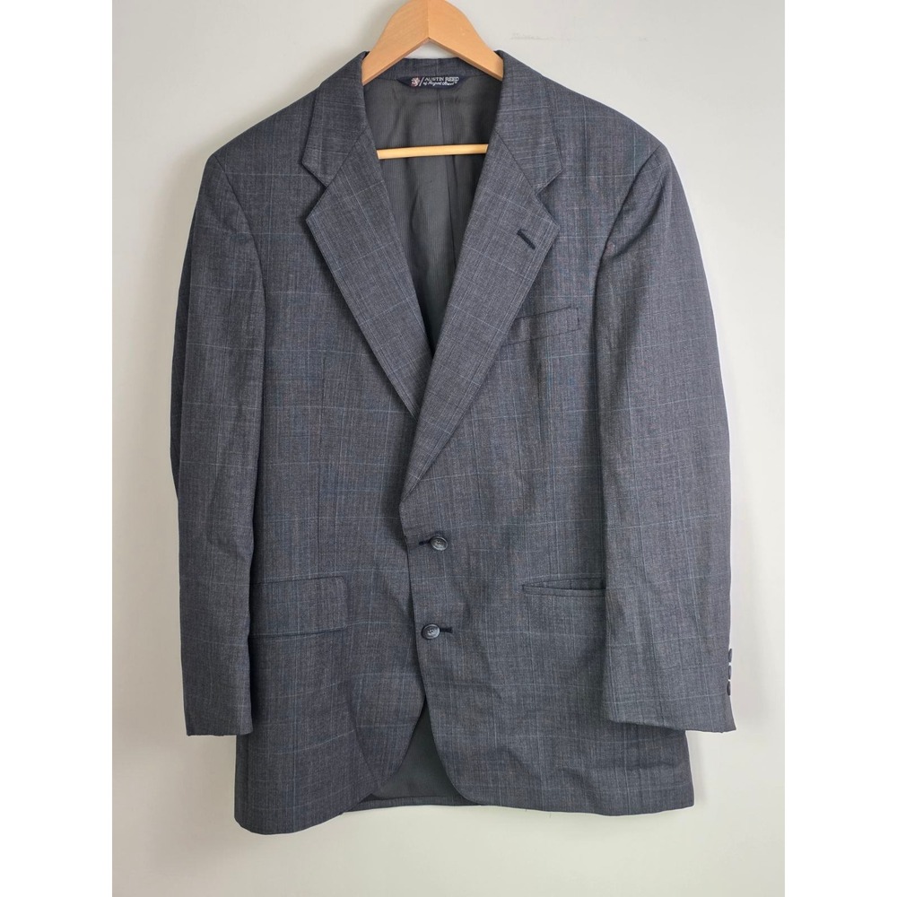 Austin Reed Men's Gray Glen Plaid Two Button Blazer Sport Coat Made in USA